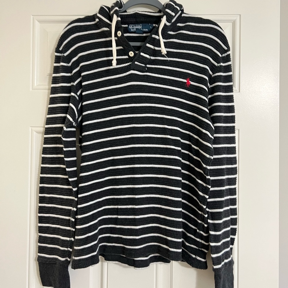 Polo by Ralph Lauren - knitted hoodie - Dark gray/white striped - Men’s Large